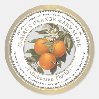 Oranje marmelade bewaart  goud ronde sticker