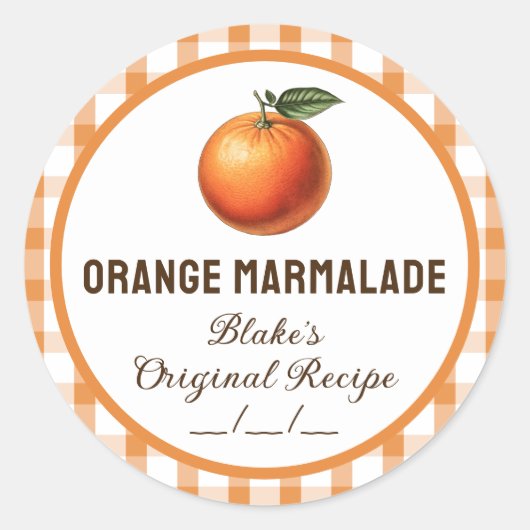 Oranje marmelade sticker met geruit ontwerp (Voorkant)