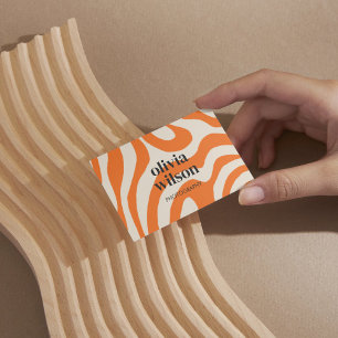 Oranje Marmeren Wavy Retro Stripe Bold Modern Spri Visitekaartje