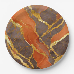 Oranje Marmerpatroon met Goud Papieren Bordje