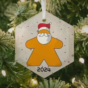 Oranje Meeple Santa Custom Jaar Family Board Game Glas Ornament
