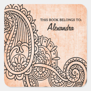 Oranje Mehndi Motif Bookplate Stickers