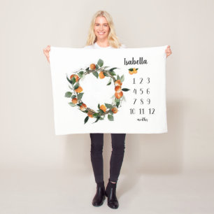 Oranje Meisje Milestone Deken, Sinaasappels Maande Fleece Deken