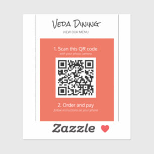 Oranje menu Restaurant Scan Order QR Code Sticker