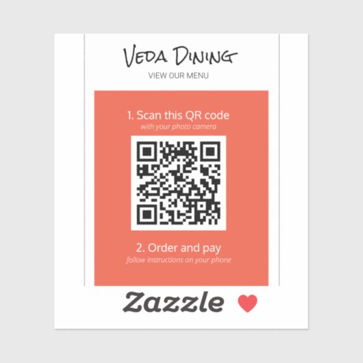 Oranje menu Restaurant Scan Order QR Code Sticker (Vel)