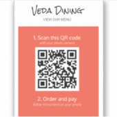 Oranje menu Restaurant Scan Order QR Code Sticker (Voorkant)
