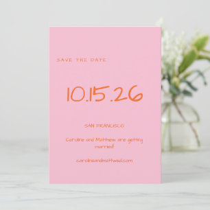 Oranje met handgeschreven eenvoudige minimalistisc save the date