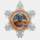 Oranje Middelbare School Football Speler Foto Cust Tin Sneeuwvlok Ornament (Voorkant)