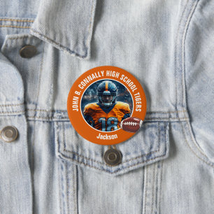 Oranje middelbare school Football speler foto groo Ronde Button 7,6 Cm