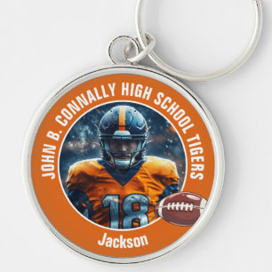 Oranje middelbare school Football speler foto Sleutelhanger