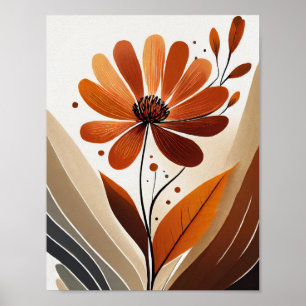 Oranje minimalistische bloem poster