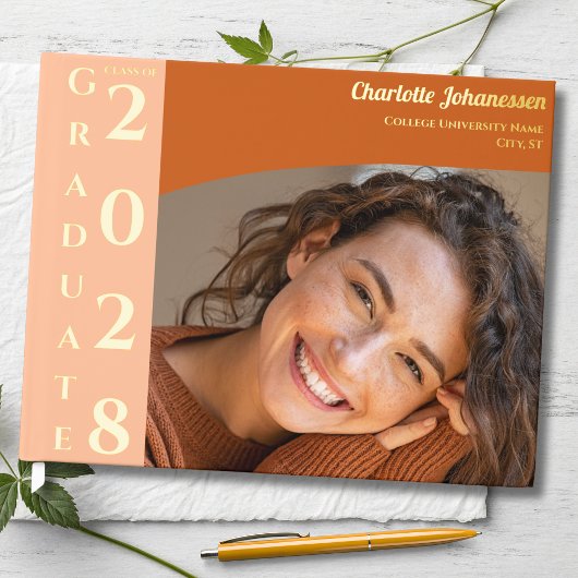 Oranje Modern Foto Afstudeer- Goud Gastenboek