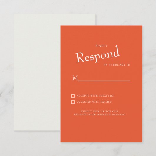 Oranje Modern Lettertype Witte Tekst Trouw RSVP Kaartje (Voorkant / Achterkant)
