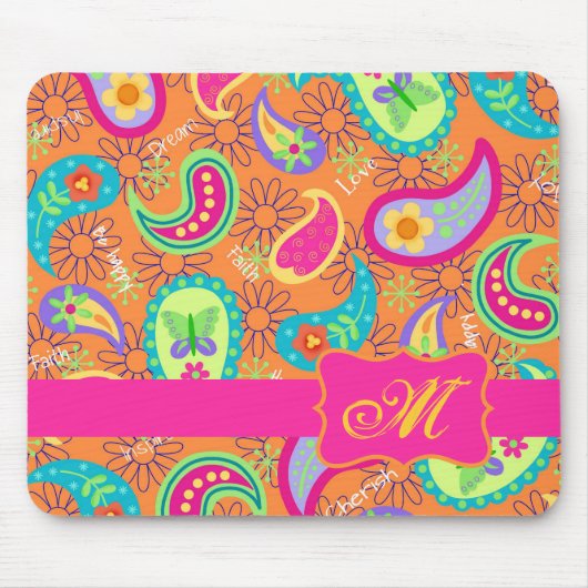 Oranje modern paisley Whimsy Pattern Muismat (Voorkant)