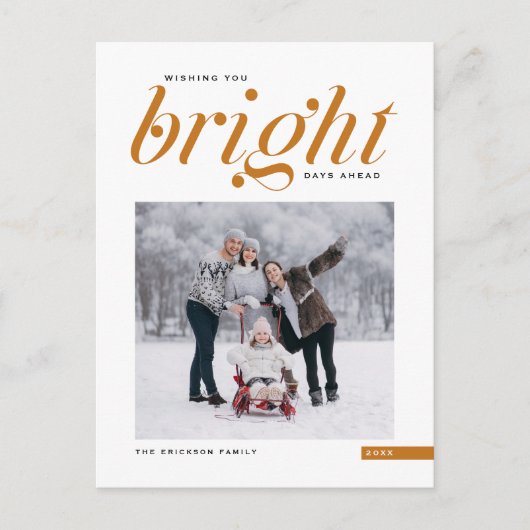 Oranje modern script, Bright dagen vóór foto Feestdagenkaart (Voorkant)