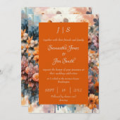 oranje Moderne bloemenbruiloft uitnodiging (Voorkant / Achterkant)
