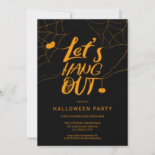 Oranje moderne Halloween spin hanteert script Kaart (Voorkant)