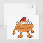 oranje mohawk monster vele ogen briefkaart (Voorkant / Achterkant)