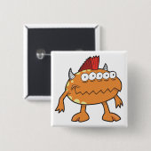 oranje mohawk monster vele ogen vierkante button 5,1 cm (Voorkant /achterkant)