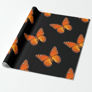 ORANJE MONARCH BUTTERFLES OP ZWARTE KLEUR CADEAUPAPIER