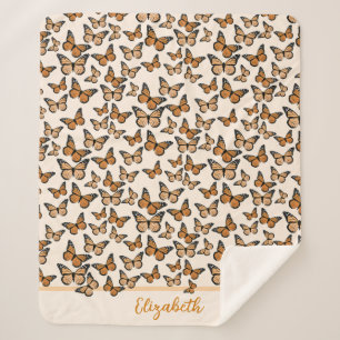 Oranje Monarch Butterflies Aangepaste naam Sherpa Deken