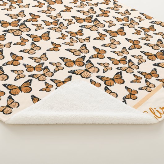 Oranje Monarch Butterflies Aangepaste naam Sherpa Deken (3/4)