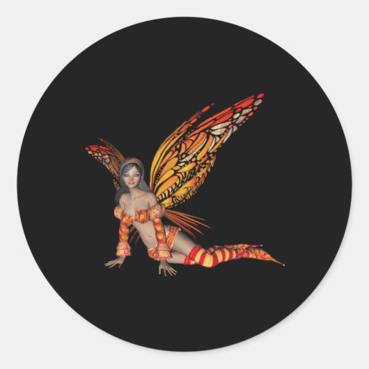 Oranje Monarch Pixie Vlinder Fairy 3 - Ronde Sticker (Voorkant)