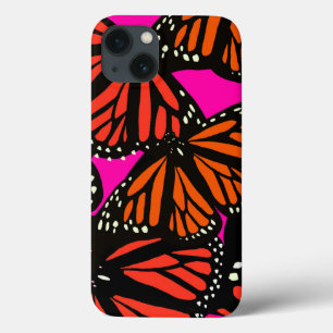 Oranje Monarch Vlinder Telefoon Case roze zwart