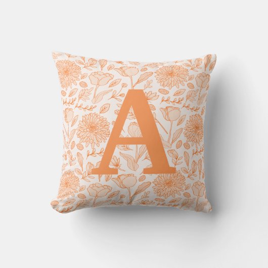 Oranje Monogram Bloemen Meisjes Sierkussen (Voorkant)