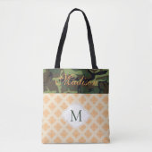 Oranje monogram Camouflage Damask Trendy Initiaal Draagtas (Voorkant)