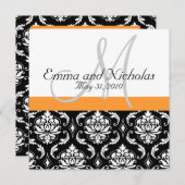 Oranje Monogram Damask Wedding Uitnodiging (Voorkant / Achterkant)