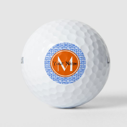 Oranje monogram, gepersonaliseerde naam Blauwe eig Golfballen (Voorkant)