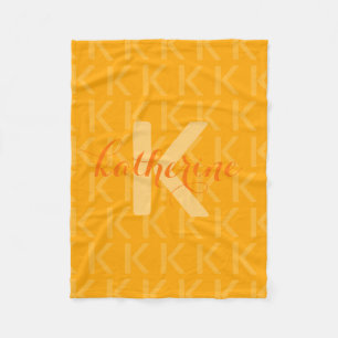 Oranje Monogram Patroon Script Naam Fleece Deken