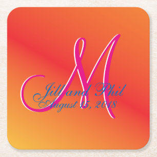 Oranje Monogram Sunset Fabulous Budget Waarde Leuk Vierkante Kartonnen Onderzetter