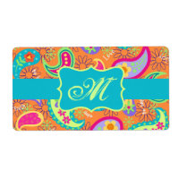 Oranje monogram Turquoise Modern Paisley Pattern