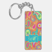 Oranje monogram Turquoise Modern Paisley Pattern Sleutelhanger (Voorkant Links)