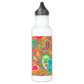 Oranje monogram Turquoise Modern Paisley Pattern Waterfles (Links)