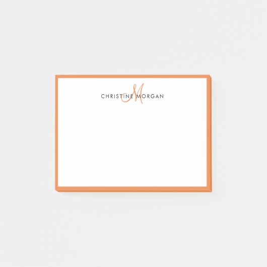 Oranje monogramnaam voor eenvoudige kookplaat post-it® notes (Voorkant)