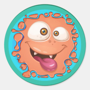 Oranje Monster Gezicht Splat Ronde Sticker