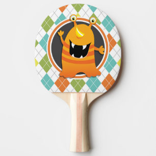 Oranje Monster op kleurrijke Argyle Pattern Tafeltennisbatje