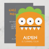 Oranje Monsteruitnodiging Kaart (Voorkant / Achterkant)