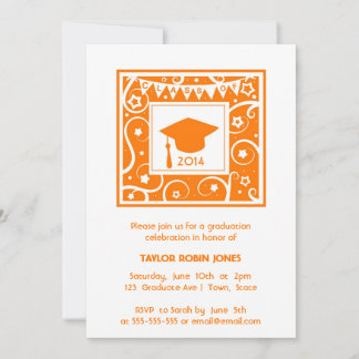 Oranje Mortarboard Moderne Graduation Invitations Kaart