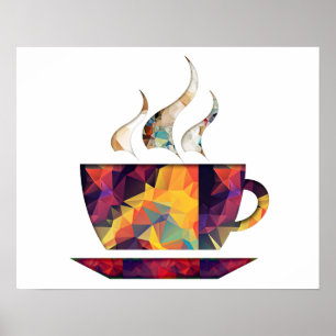 Oranje mozaïekbeker van cacao of koffie poster