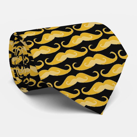 Oranje Mustache Pattern | Zwarte achtergrond Stropdas (Opgerold)