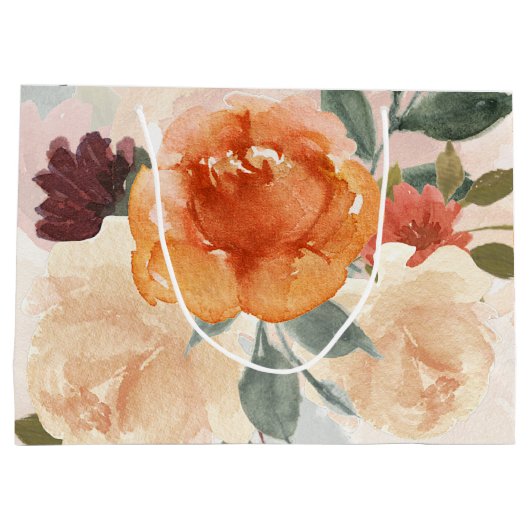 Oranje najaar waterverf floraal groot cadeauzakje (Achterkant)