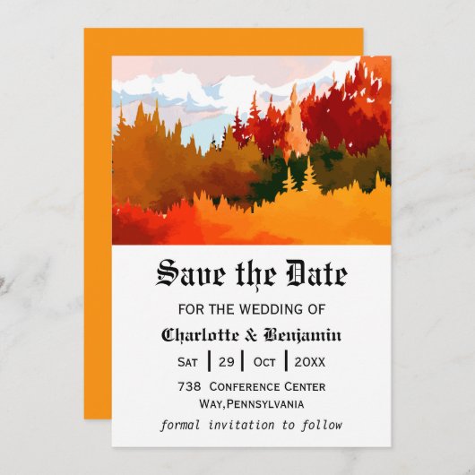 Oranje najaar Waterverf landschap sparen de datum Save The Date (Voorkant / Achterkant)