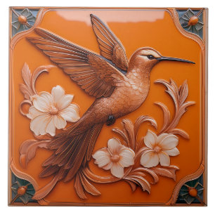 Oranje namaak reliëf Art Nouveau Kolibrie R Tegeltje