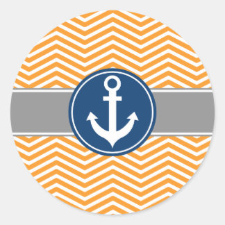 Oranje Nautical Anchor Chevron Ronde Sticker