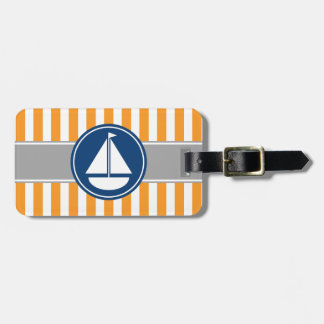 Oranje Nautical Sailboat Stripes Bagagelabel