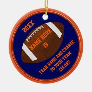 Oranje, Navy Blue Football Ornaments Personalized Keramisch Ornament